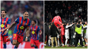 En collage af Albacete og Raphinha