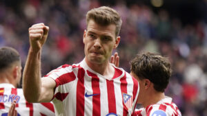 Atletico Madrids Alexander Sørloth jubler efter en scoring mod RCD Mallorca