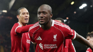 Liverpools Ibrahima Konate jubler efter sin scoring mod Newcastle