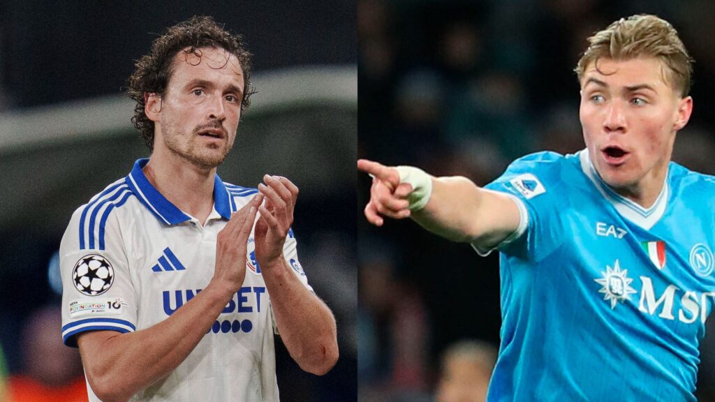 Thomas Delaney og Rasmus Højlund i et billede sammen.