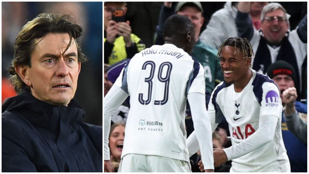 Thomas Frank og Kolo Muani og Odobert i samme billede.