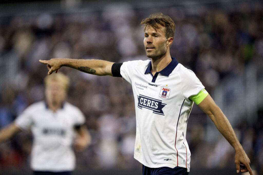 Patrick Mortensen i aktion for AGF i Superligaen.