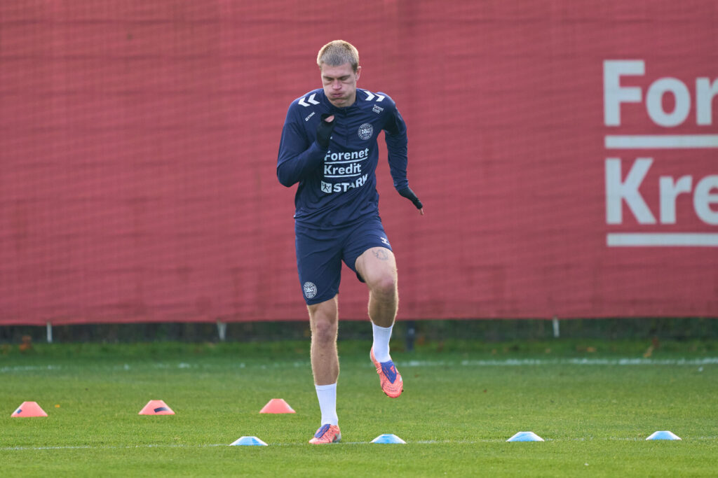 Rasmus Nissen Kristensen under en træning på landsholdet.