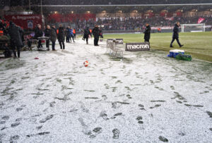 Et billede af sne på Aalborg Portland Park