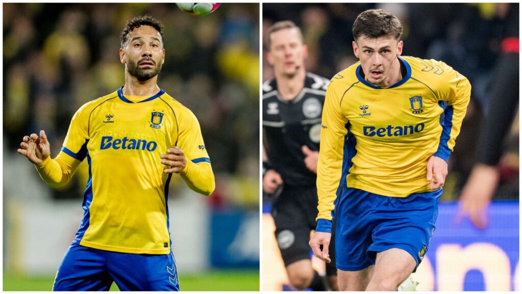 Sean Klaiber og Benjamin Tahirovic i den gule Brøndby-trøje.