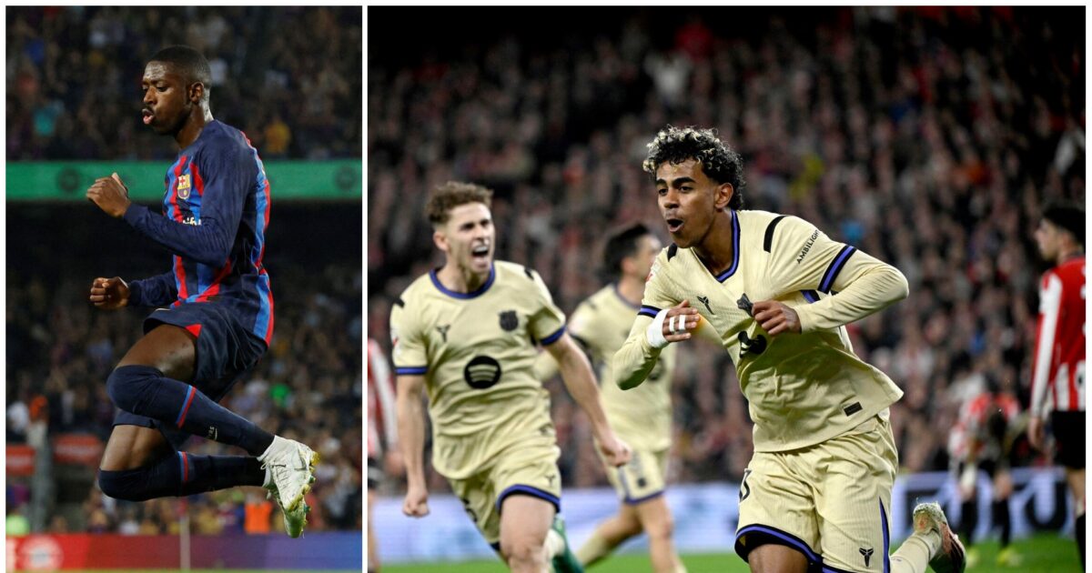 Slår milliardkøb: Yamal flyver forbi Dembélé Foto: Ritzau Scanpix /REUTERS