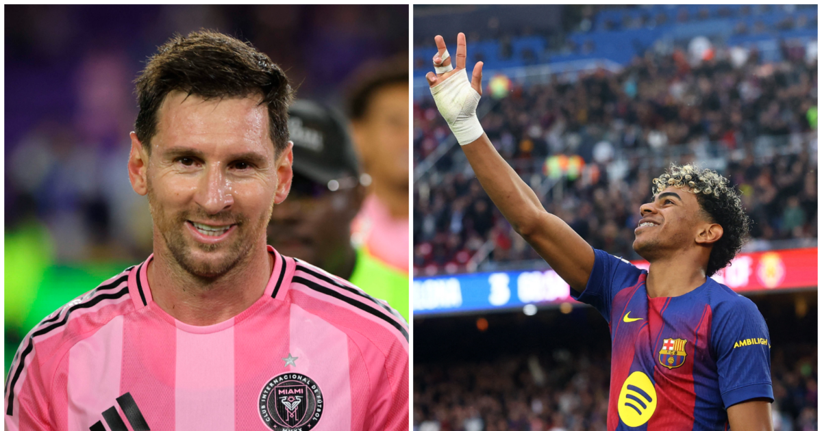 Spiller dagen efter Danmark: Stor finale i fare Lionel Messi og Lamine Yamal på deres respektive klubhold. De to er store trækplastre for landskampen mellem Spanien og Argentina, der nu er i fare. Foto: Ritzau Scanpix og Alex Menendez/REUTERS