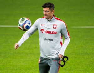 Robert Lewandowski under en træning med det polske landshold.