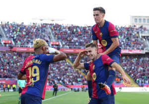 Lamine Yamal, Fermin og Gavi jubler over en scoring