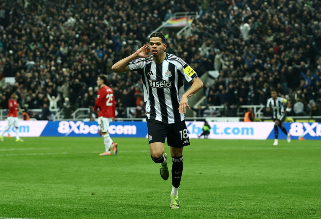 William Osula efter sen scoring mod Manchester United