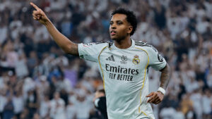 Real Madrids Rodrygo fejrer scoring.