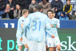 Matthew Hoppe fejrer et mål for Sønderjyske.