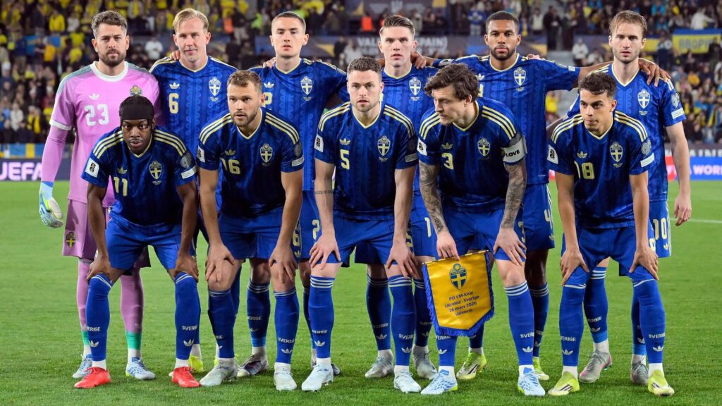 Sveriges landshold før kamp mod Ukraine.