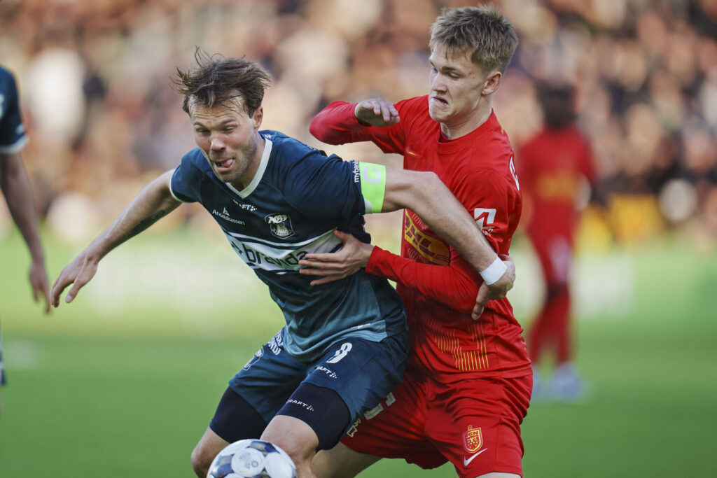 Patrick Mortensen i duel med Ben Engdahl.