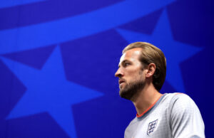 Harry Kane på vej ud af tunellen i Atlanta forud for semifinalen mod Argentina. ved VM 2026.