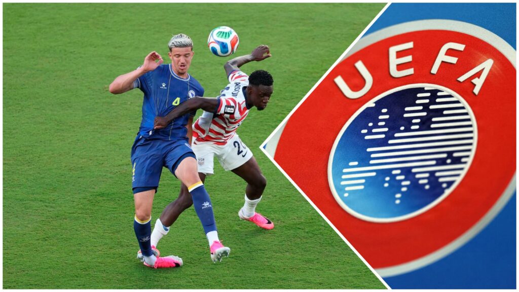 Folarin Balogun med et UEFA-logo