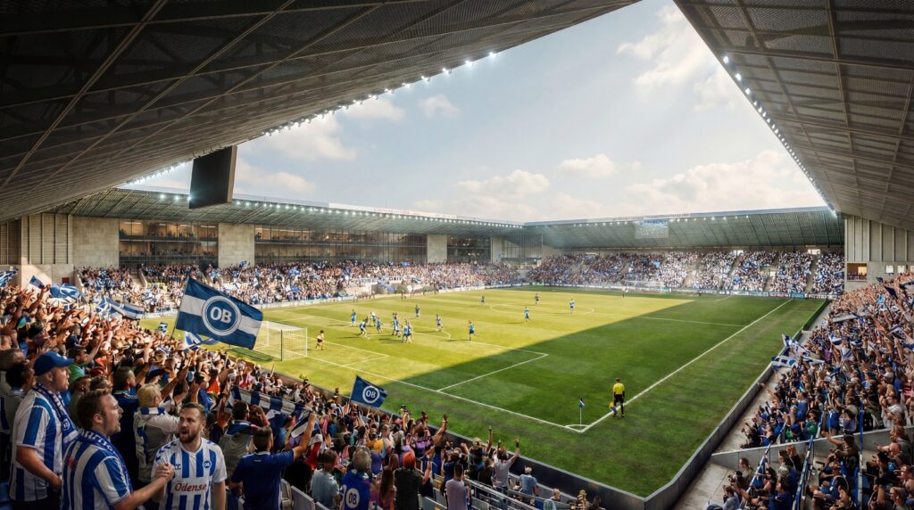 En visualisering af det moderniserede Odense Stadion