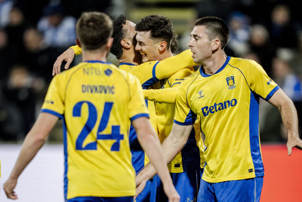 Benjamin Tahirovic jubler efter en scoring for Brøndby IF.
