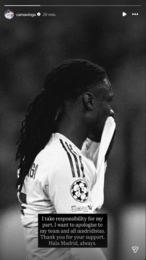 Eduardo Camavinga undskylder på Instagram.
