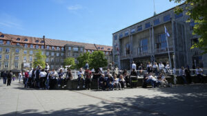 AGF-fans foran Aarhus Rådhus