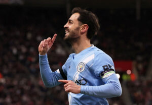 Bernardo Silva jubler efter en scoring for Manchester City.