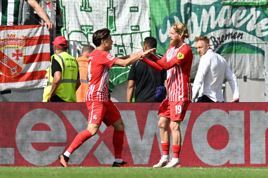 Freiburg Yuito Suzuki jubler efter scoring i kampen mod Werder Bremen i Bundesligaen den 30. august 2026.