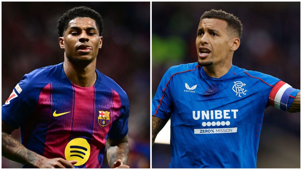 Marcus Rashford og James Tavernier i samme billede.