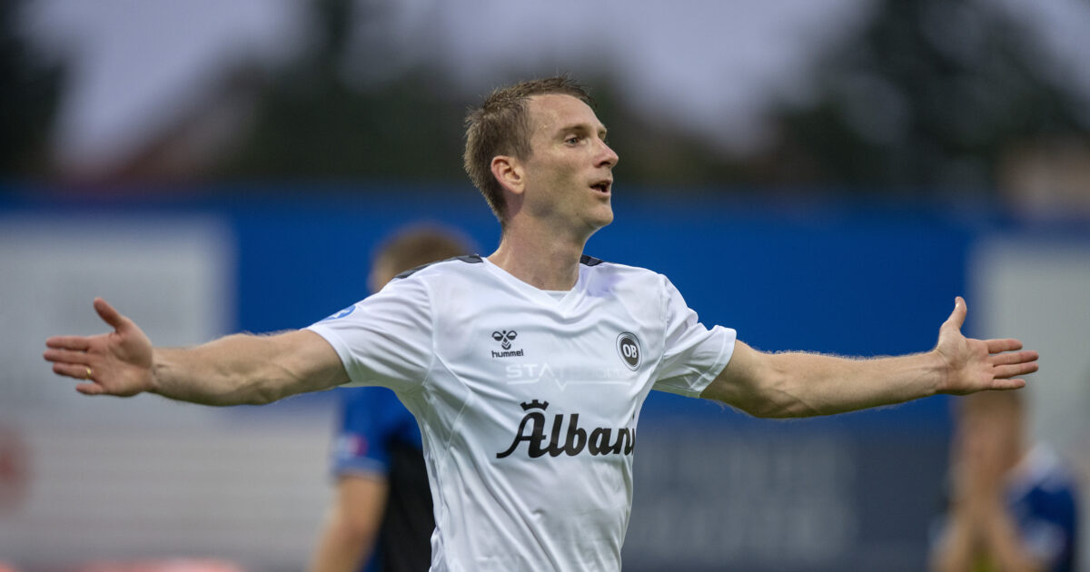 Comeback efter 16 måneders skadesmareridt OBs Jakob Bonde scorer til 0-2 NordicBet-kampen mellem HB Køge og OB på Capelli Sport Stadion i Køge fredag den 26. juli 2024.