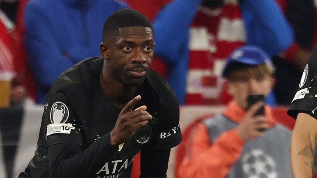 Ousmane Dembélé jubler over scoring mod Bayern.