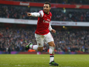 Santi Carzola jubler efter scoring for Arsenal 23. februar 2013.