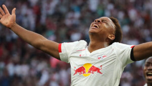 Assan Ouédraogo jubler over scoring for RB Leipzig.