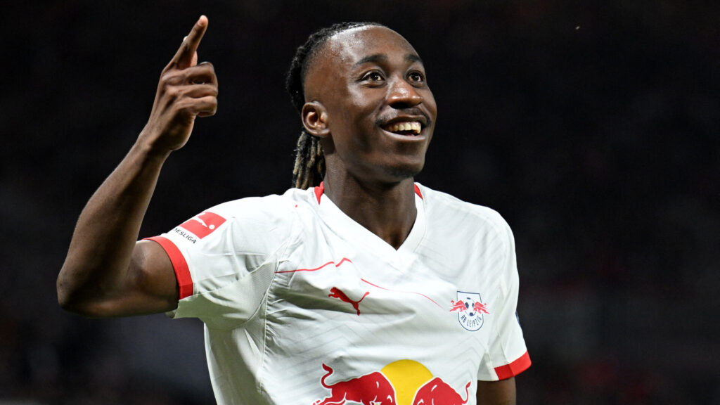Yan Diomande fejrer scoring for Leipzig.