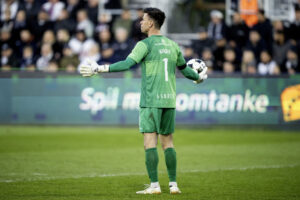 Jesper Hansen under AGF's kamp mod FC MIdtjylland.