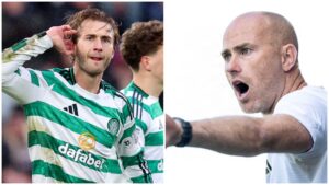 Benjamin Nygren fra Celtic og Jens Berthel Askou fra motherwell.