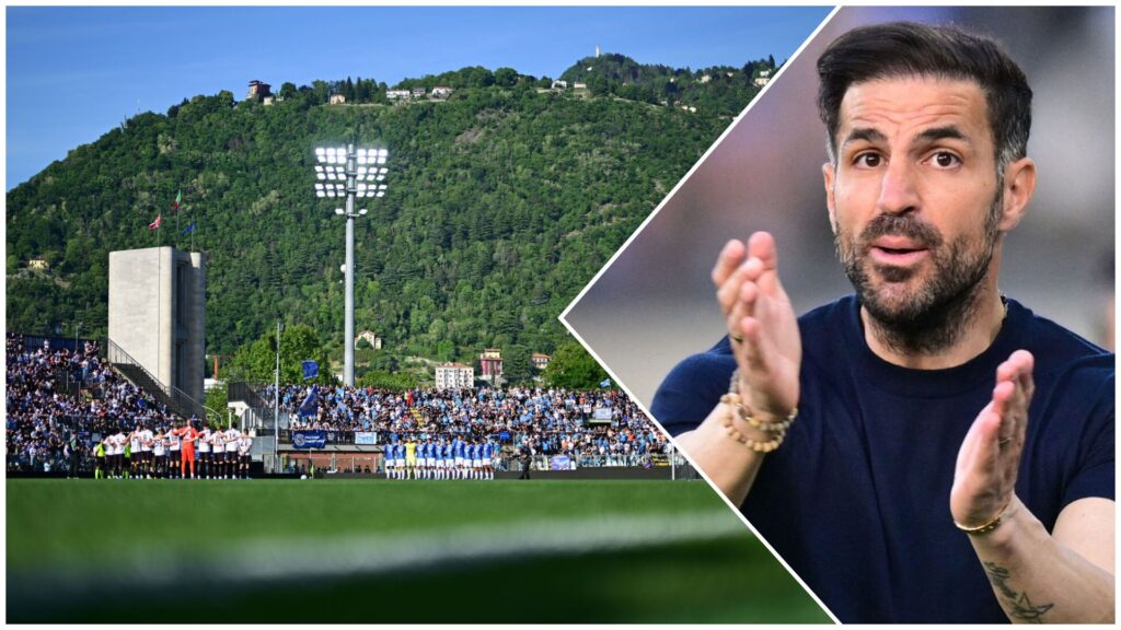 Cesc Fabregas indsat i et billede af Comos undervældende stadion.