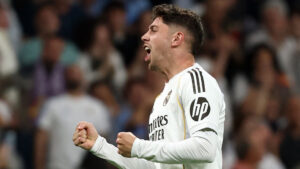 Real Madrids Fede Valverde jubler.