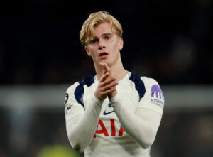 Lucas Bergvall efter Champions League-kampen mellem Tottenham og Atletico Madrid den 18. marts 2026.