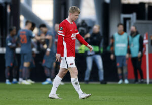 Isak Jensen for AZ Alkmaar mod Shaktar Donetsk i Conference League den 16. april 2026.
