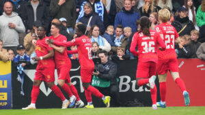 FC Nordsjælland fejrer en scoring mod Sønderjyske