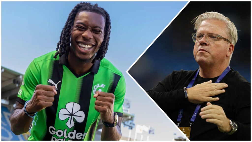 Tayo Adaramola jubler over Cercle Brugge - Lars Friis ser til.