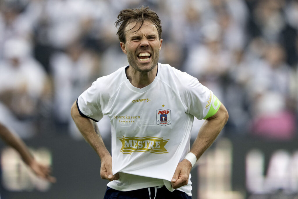 Patrick Mortensen under sin sidste kamp for AGF.