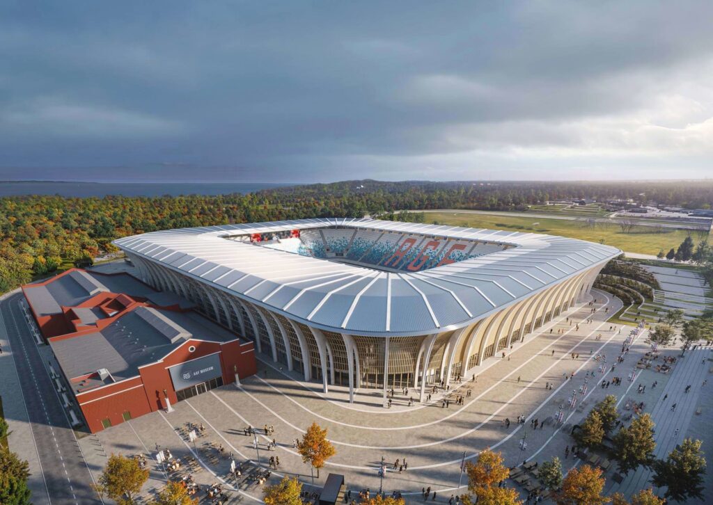 Aarhus' nye stadion i Kongelunden set fra oven