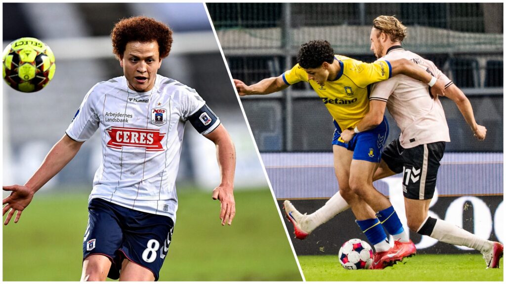 En collage af Marcus Younis fra Brøndby IF og den tidligere AGF-spiller Mustafa Amini.