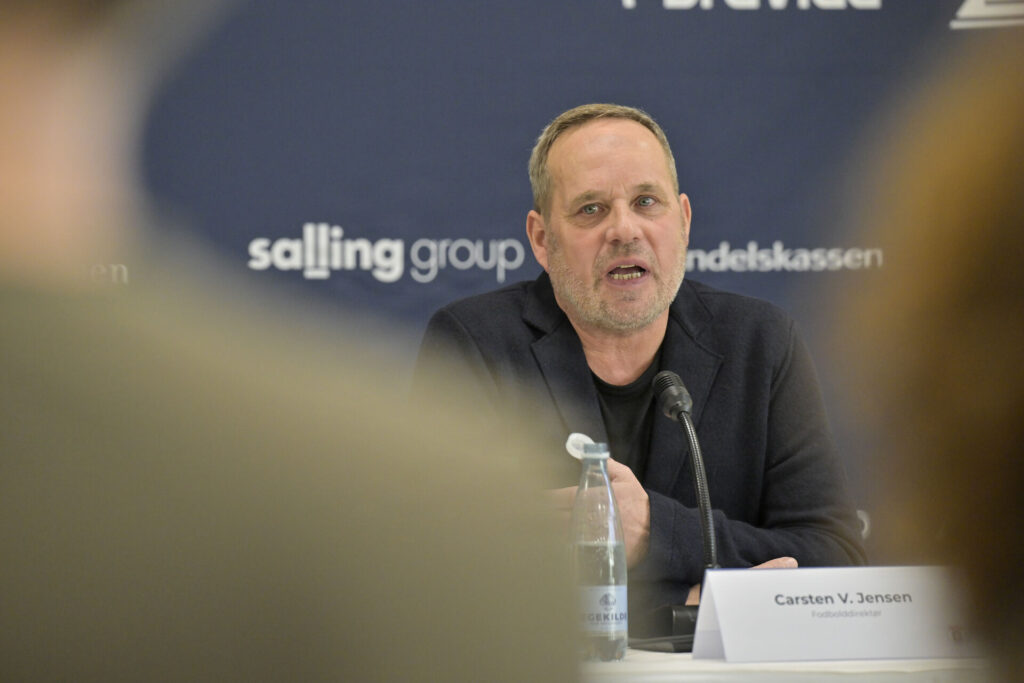 Pressemøde hvor superligakluben AGF præsenterer ders nye fodbolddirektør Carsten V. Jensen i Fredensvang i aarhus tirsdag den 7. januar 2025. Carsten V. Jensen tiltræder med det samme i AGF og indtræder på samme tid i direktionen.