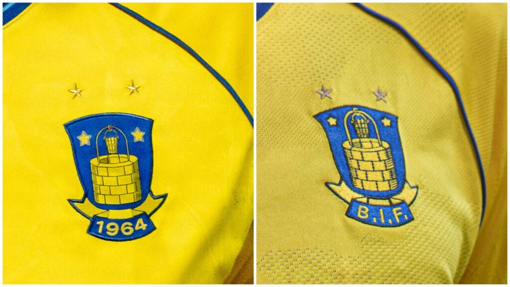 Brøndbys nye logo og det gamle logo side om side.