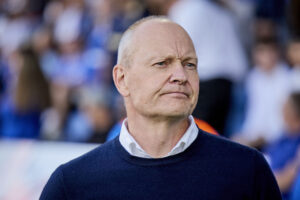 Niels Frederiksen under AGF's kamp mod Lech Poznan.
