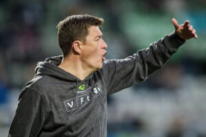 Viborg-cheftræner Nickolai Lund under en kamp i Superligaen.