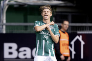 Viborgs Thomas Jørgensen reagerer, efter han har udlignet til 1-1 under superligakampen mellem Viborg FF og AGF på Energi Viborg Arena søndag den 14. september 2025.