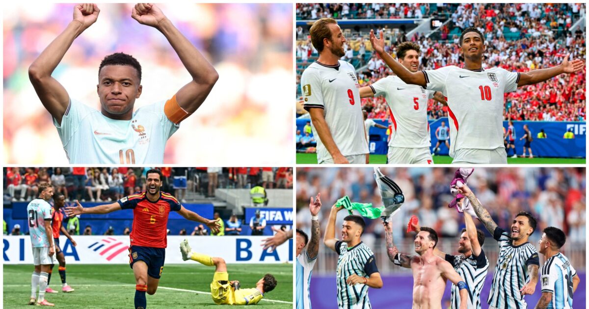 VM-feltet er reduceret til fire: Her spilles semifinalerne Foto: Carl Recine/AFP/Ritzau Scanpix / Roberto Schmidt/AFP/Ritzau Scanpix / Paul Ellis/AFP/Ritzau Scanpix / Lars Baron/AFP/Ritzau Scanpix
