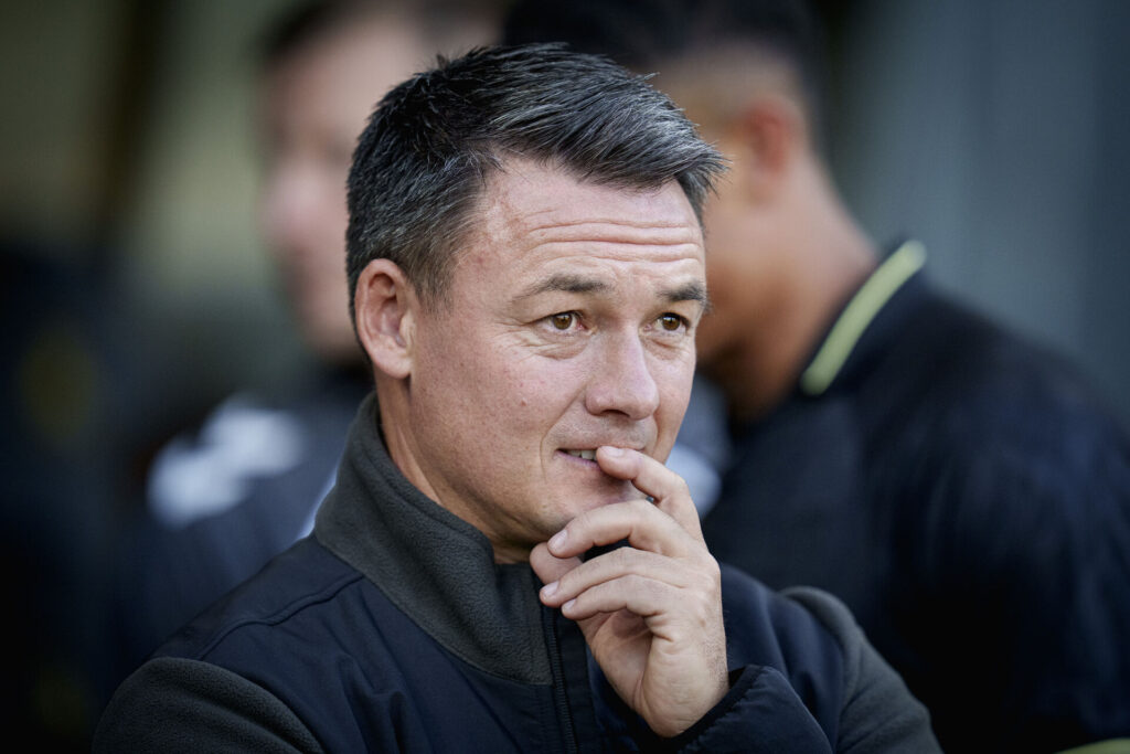 Brøndby IF's cheftræner Thomas Nørgaard under kampen mod Silkeborg den 24. august 2026.